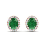 Foglia - Oval Cut Emerald and Diamond Halo Earrings - Gem Jewelers Co