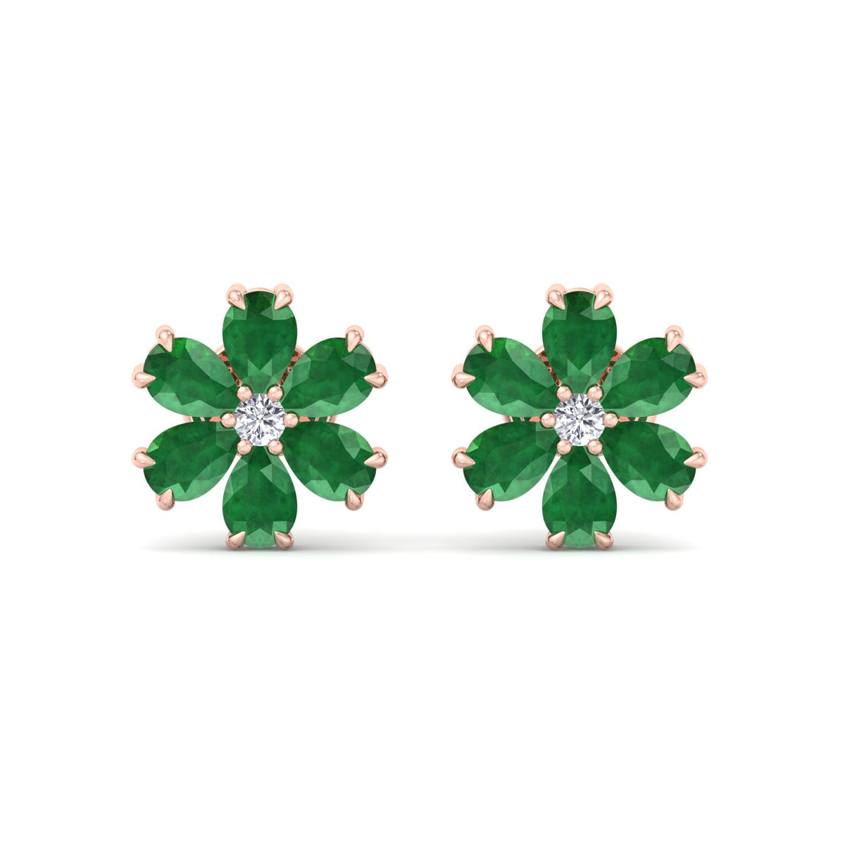 Favi - Pear Shaped Emerald & Diamond Cluster Earrings - Gem Jewelers Co