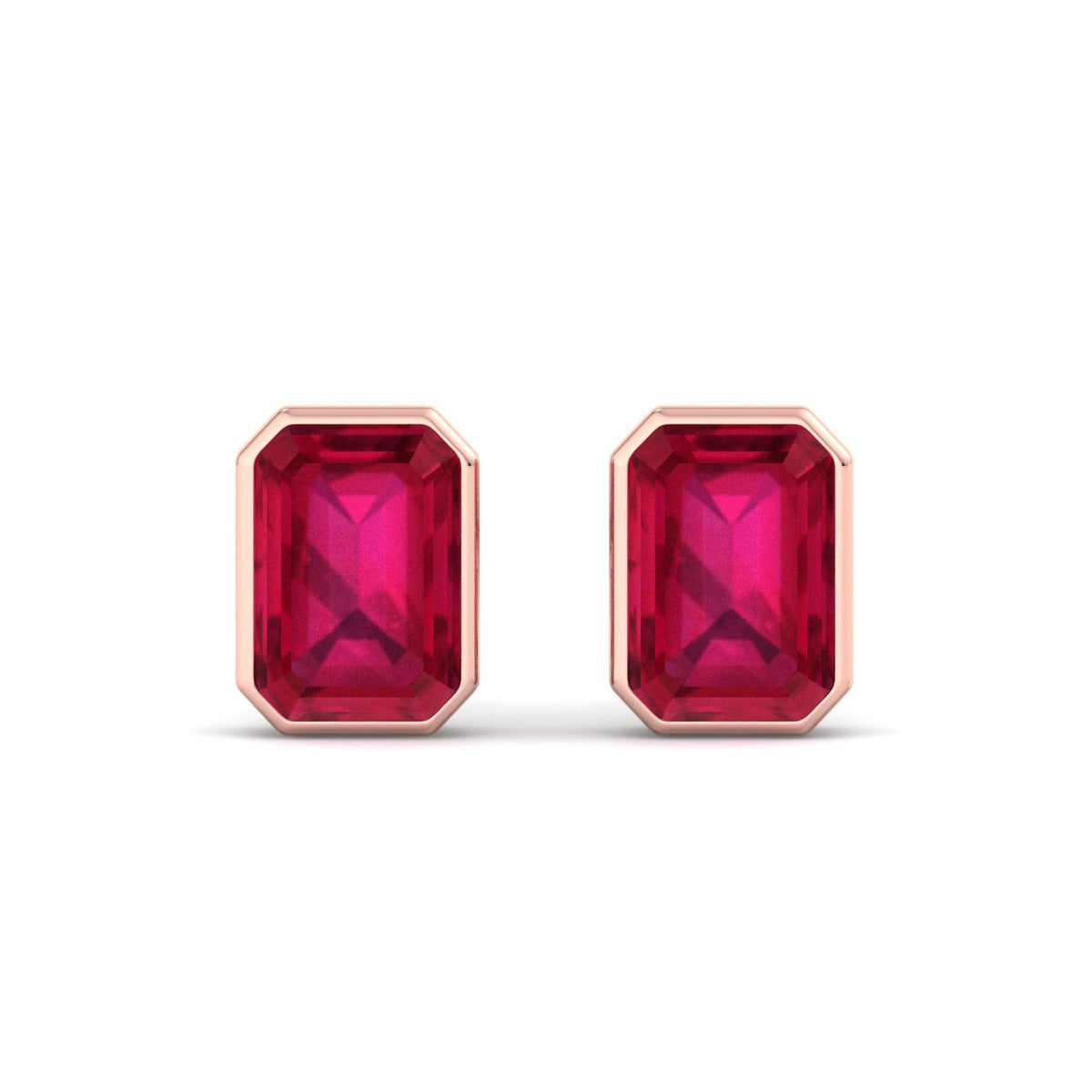 Cilie - Emerald Cut Ruby Bezel Set Earrings - Gem Jewelers Co
