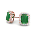 Genio - Emerald Cut Green Emerald Diamond Halo Earrings - Gem Jewelers Co