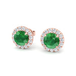 Safo - Round Cut Emerald & Diamond Halo Earrings - Gem Jewelers Co
