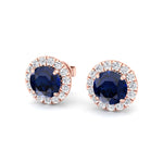 Tiber - Round Cut Blue Sapphire & Diamond Halo Earrings - Gem Jewelers Co