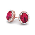 Cora - Oval Cut Ruby and Diamond Halo Earrings - Gem Jewelers Co