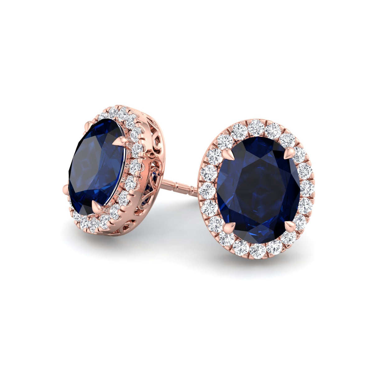 Acqua - Oval Cut Sapphire and Diamond Halo Earrings - Gem Jewelers Co