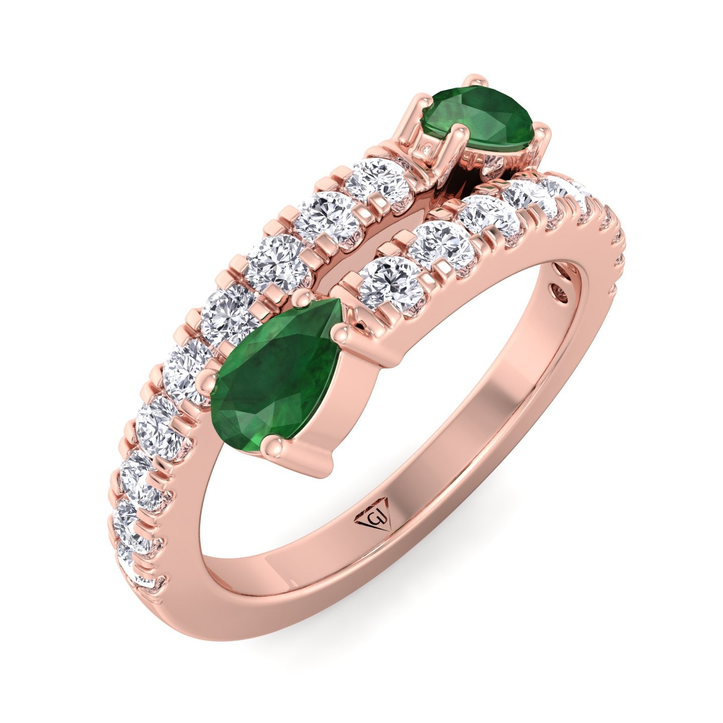 Oakla - 1.25CT T.W Pear Shape Emerald Pave Stack Ring - Gem Jewelers Co