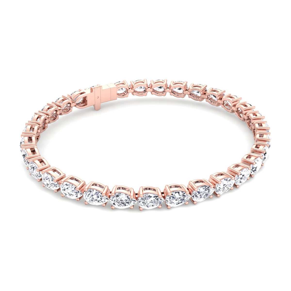 Pear shape East to West diamond tennis bracelet 14K rose gold
