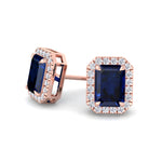 Calcolo - Emerald Cut Sapphire and Diamond Halo Earrings - Gem Jewelers Co