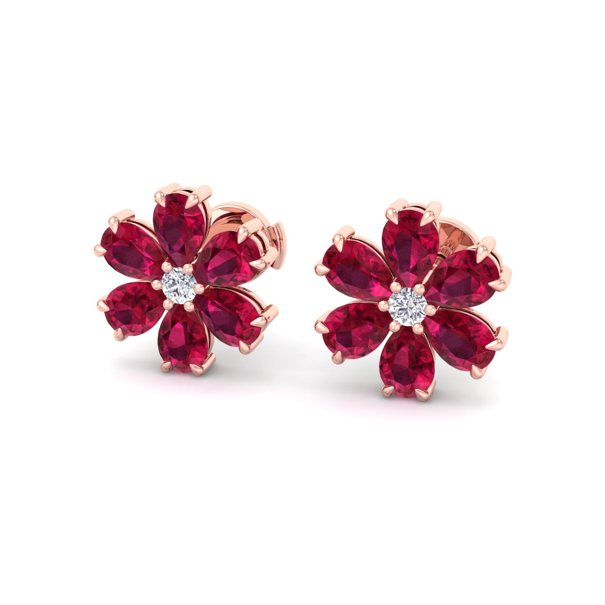 Otta - Pear Shaped Ruby & Diamond Cluster Earrings - Gem Jewelers Co