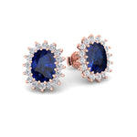 Cielo - Oval Cut Sapphire and Diamond Halo Flower Style Earrings - Gem Jewelers Co