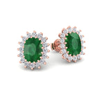 Pino - Oval Cut Emerald and Diamond Halo Flower Style Earrings - Gem Jewelers Co