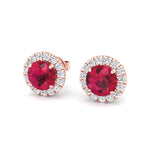 Tavo - Round Cut Ruby & Diamond Halo Earrings - Gem Jewelers Co