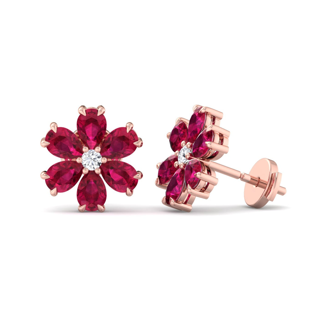 Otta - Pear Shaped Ruby & Diamond Cluster Earrings