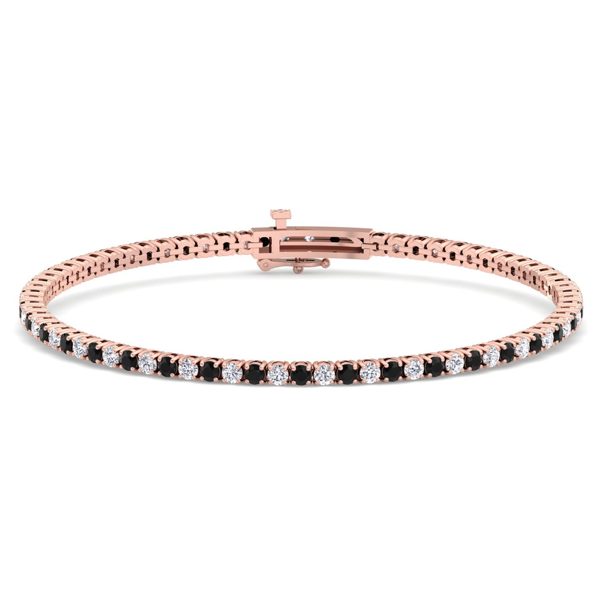 Alternating black and white diamond bracelet solid rose gold