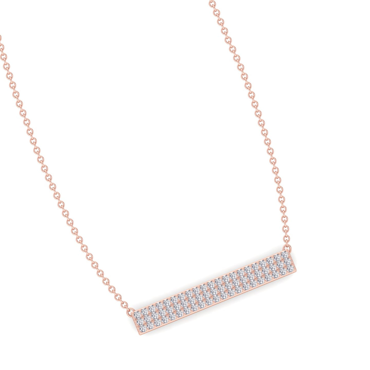 1/2CT Pave Set Diamond Bar Pendant, Rose Gold, Angled