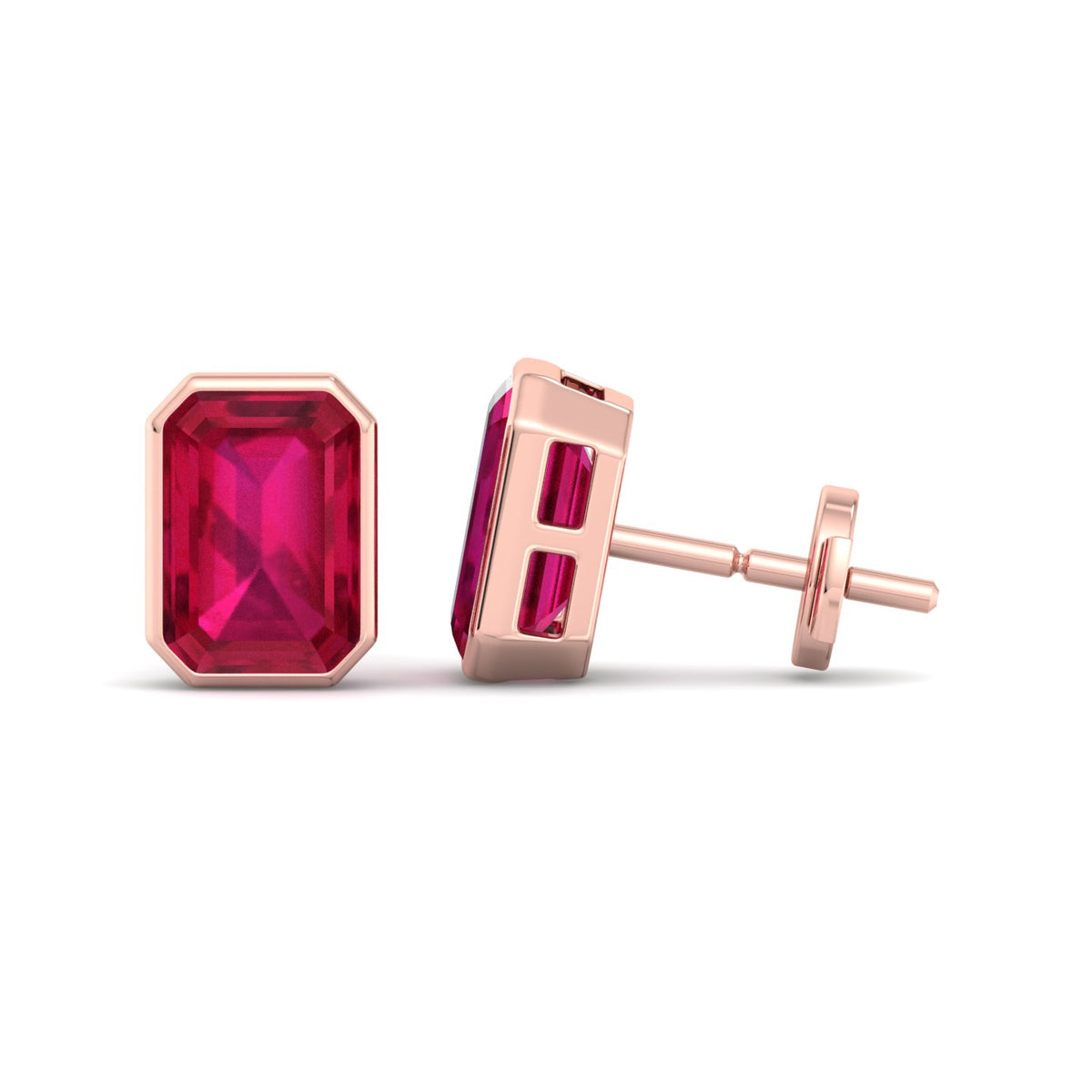 Cilie - Emerald Cut Ruby Bezel Set Earrings - Gem Jewelers Co