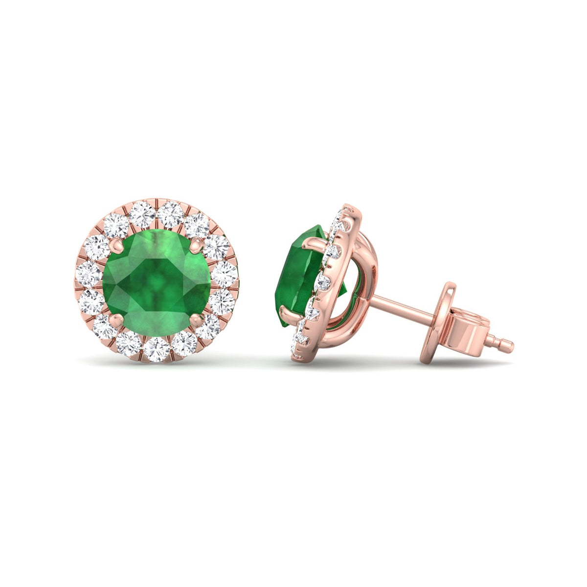 Safo - Round Cut Emerald & Diamond Halo Earrings - Gem Jewelers Co