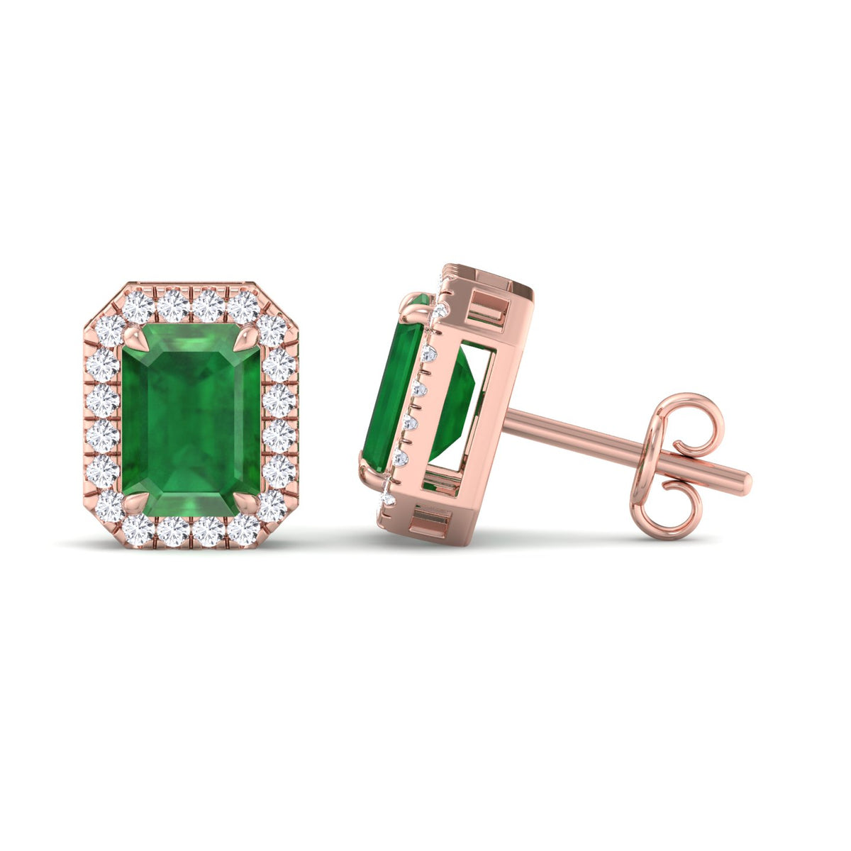 Genio - Emerald Cut Green Emerald Diamond Halo Earrings - Gem Jewelers Co