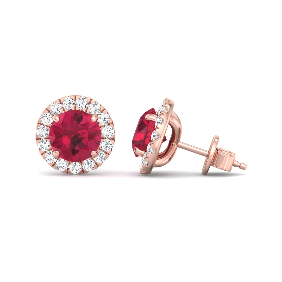 Tavo - Round Cut Ruby & Diamond Halo Earrings - Gem Jewelers Co
