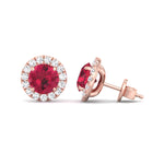 Tavo - Round Cut Ruby & Diamond Halo Earrings - Gem Jewelers Co