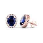 Acqua - Oval Cut Sapphire and Diamond Halo Earrings - Gem Jewelers Co