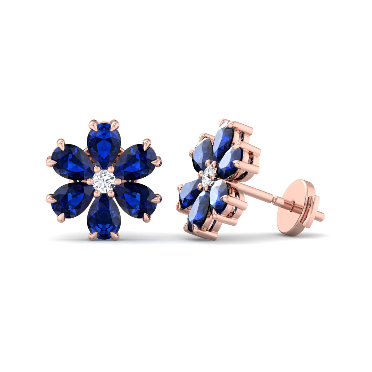 Fiore - Pear Shaped Sapphire & Diamond Cluster Earrings - Gem Jewelers Co