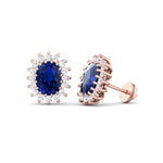 Cielo - Oval Cut Sapphire and Diamond Halo Flower Style Earrings - Gem Jewelers Co