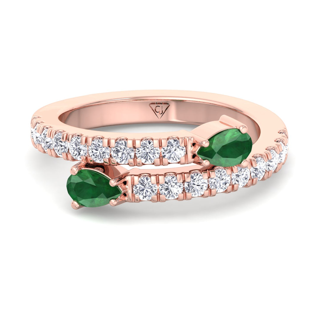 Oakla - 1.25CT T.W Pear Shape Emerald Pave Stack Ring