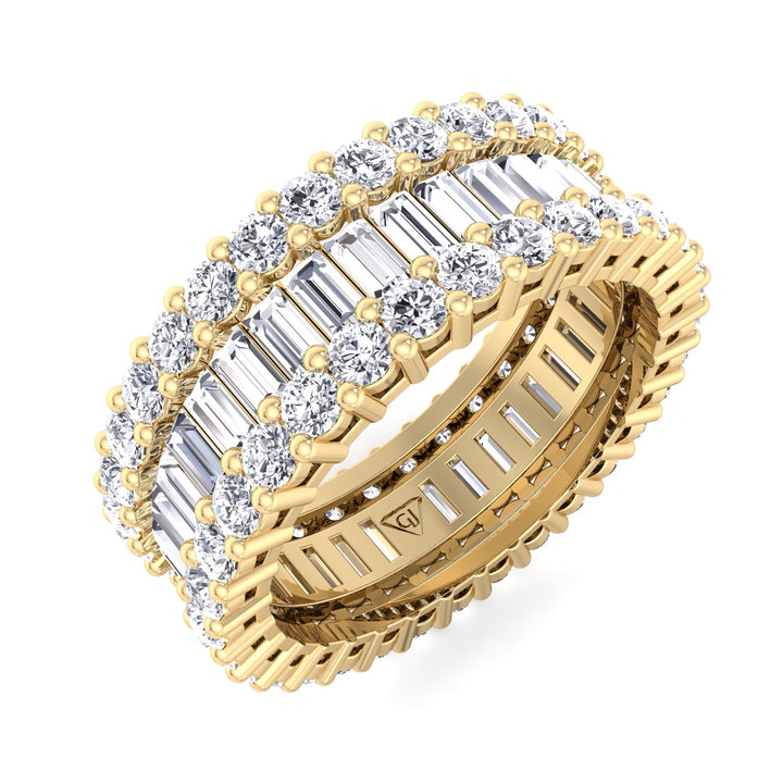 Round & Baguette Natural Diamond Ring, Yellow