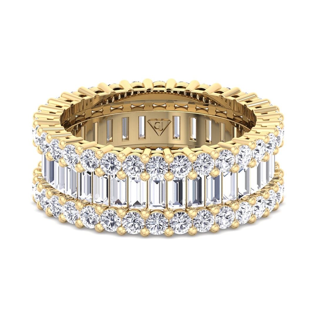 Round & Baguette Natural Diamond Ring, Yellow Gold