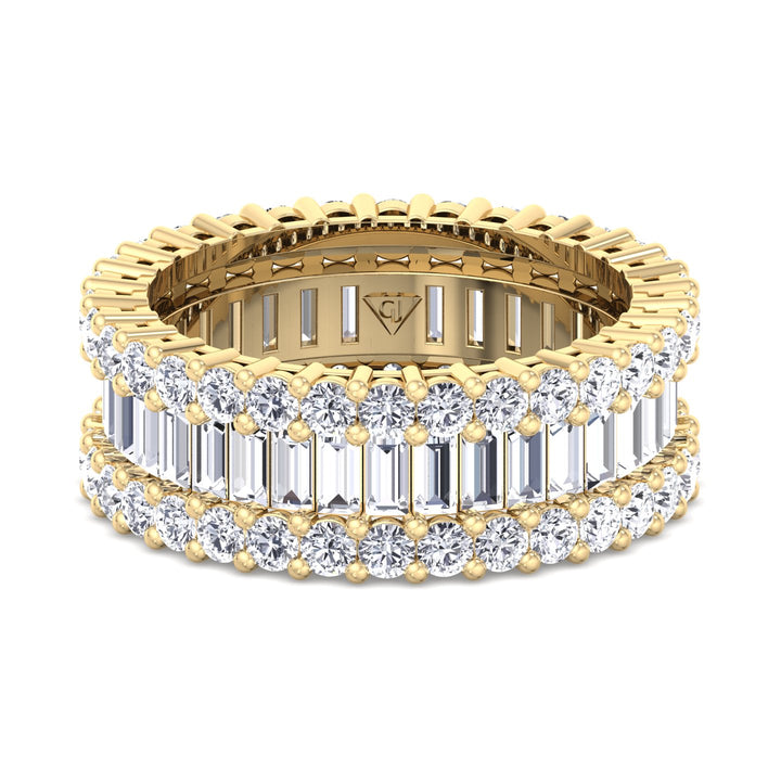 Round & Baguette Natural Diamond Ring, Yellow Gold