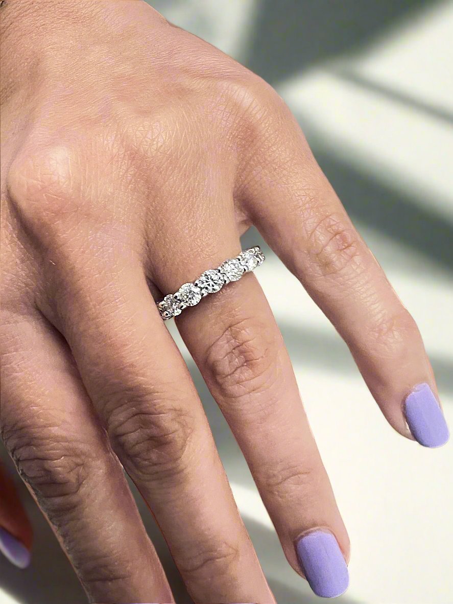 Round Natural Diamond Eternity Band, On Finger