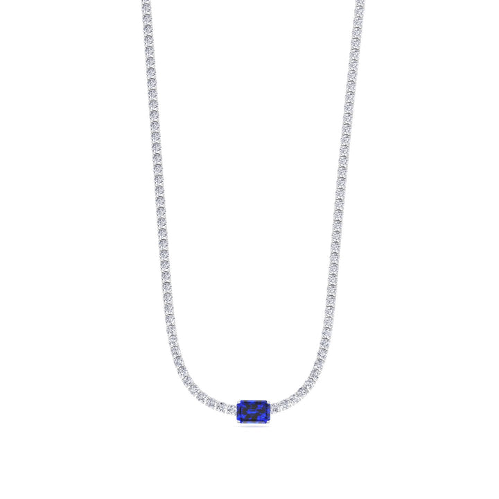 Single Stone Natural Blue Sapphire Diamond Tennis Necklace