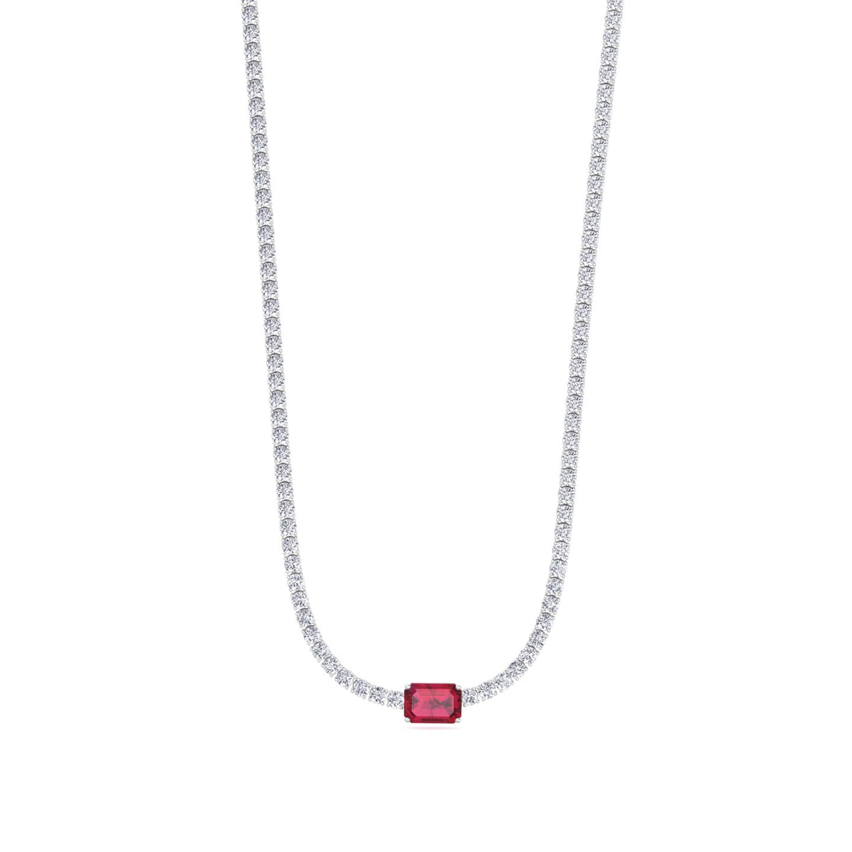 Single Stone Red Ruby Diamond Tennis Necklace, White