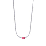 Single Stone Red Ruby Diamond Tennis Necklace, White