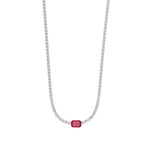 Single Stone Red Ruby Natural Diamond Tennis Necklace, Rose