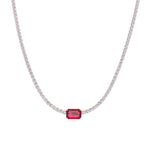 Single Stone Red Ruby Natural Diamond Tennis Necklace, Rose Gold