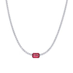 Single Stone Red Ruby Natural Diamond Tennis Necklace, White
