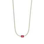 Single Stone Red Ruby Natural Diamond Tennis Necklace, Yellow