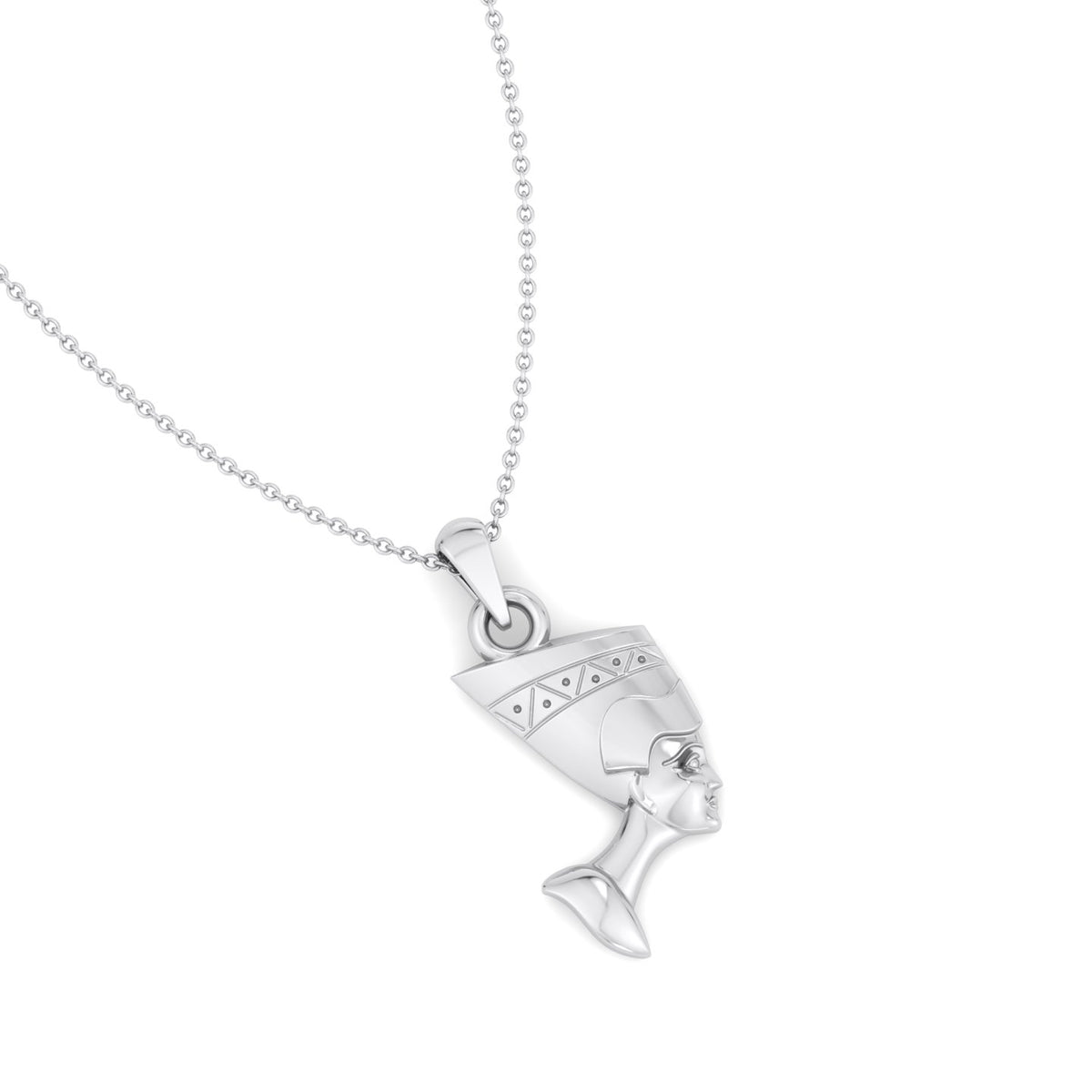 Solid Gold Nefertiti Pendant Necklace White - Profile