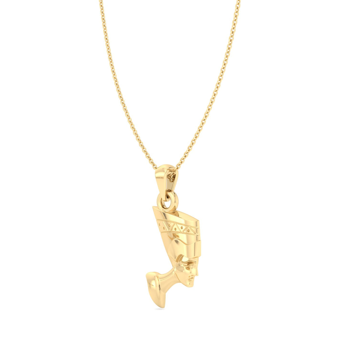 Solid Nefertiti Pendant Necklace White Gold, Hanging