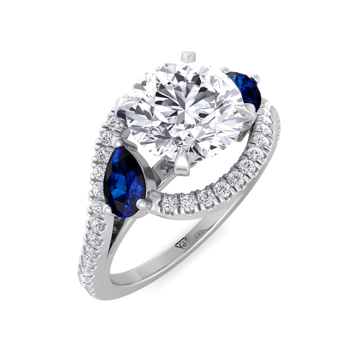 2.85ctw-round-cut-diamond-engagement-ring-with-halo-blue-sapphire-pear-shape-sidestones-in-solid-white-gold