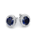 Acqua - Oval Cut Sapphire and Diamond Halo Earrings - Gem Jewelers Co