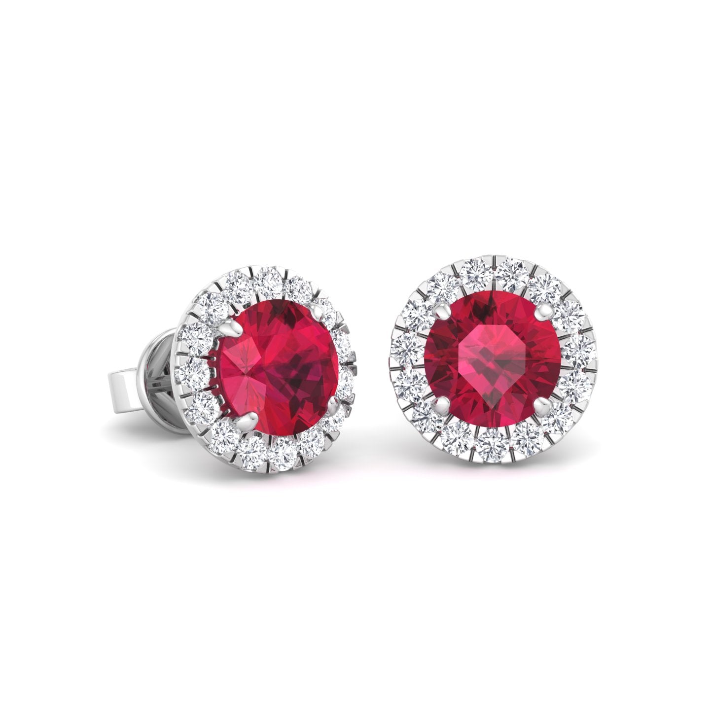 Tavo - Round Cut Ruby & Diamond Halo Earrings - Gem Jewelers Co