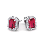 Fuoco - Emerald Cut Ruby and Diamond Halo Earrings - Gem Jewelers Co