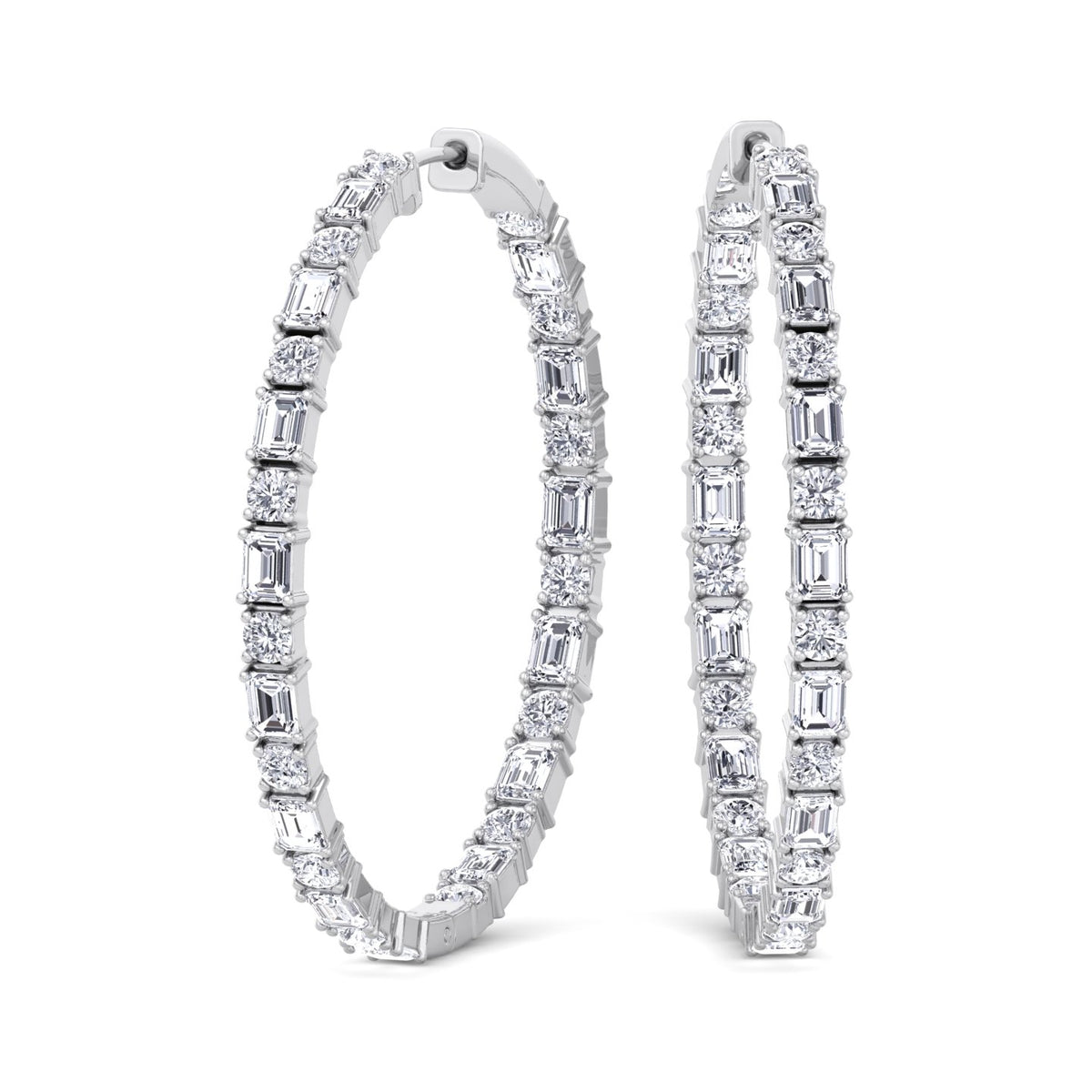 Altaire - Emerald and Round Cut Eternity Hoops - Gem Jewelers Co