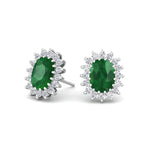 Pino - Oval Cut Emerald and Diamond Halo Flower Style Earrings - Gem Jewelers Co