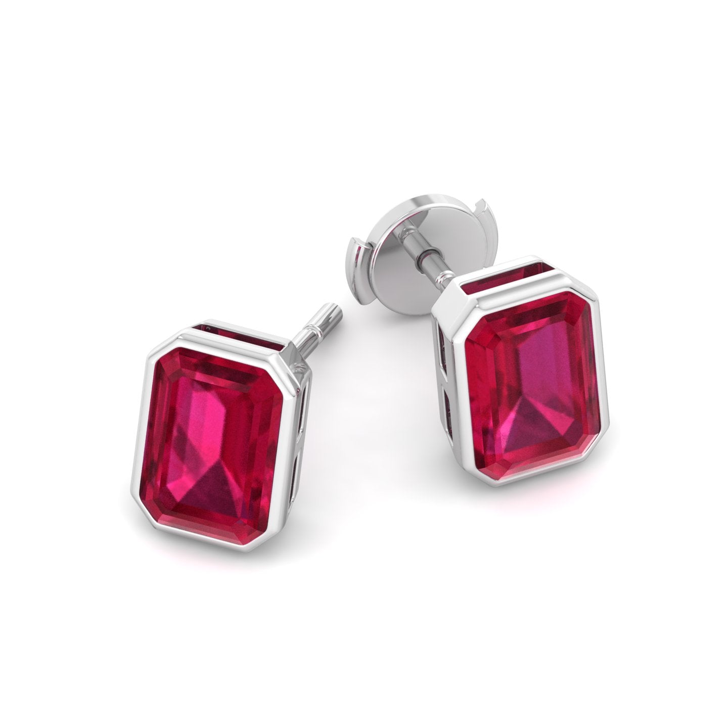 Cilie - Emerald Cut Ruby Bezel Set Earrings - Gem Jewelers Co
