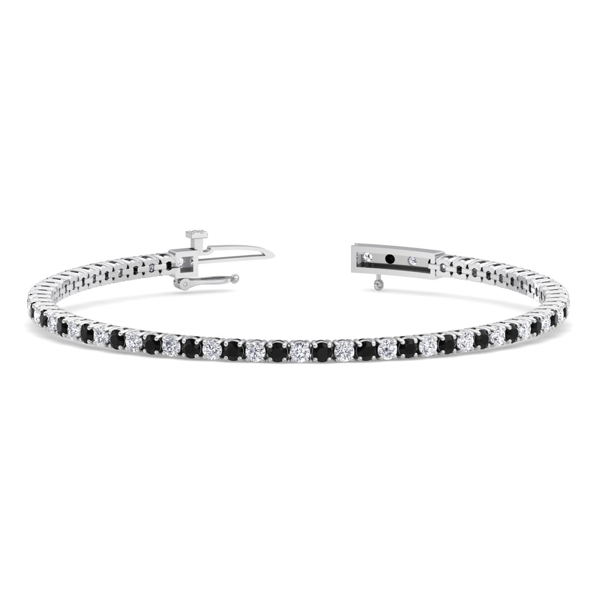 Black and white alternating natural diamond tennis bracelet 14K white gold