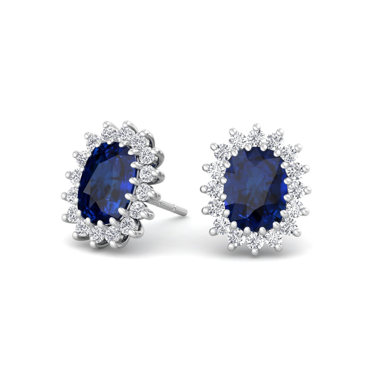 Cielo - Oval Cut Sapphire and Diamond Halo Flower Style Earrings - Gem Jewelers Co