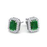 Genio - Emerald Cut Green Emerald Diamond Halo Earrings - Gem Jewelers Co